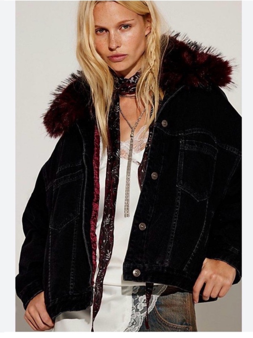 We The Free Opal Swing Faux Fur Collar Jacket NWOT